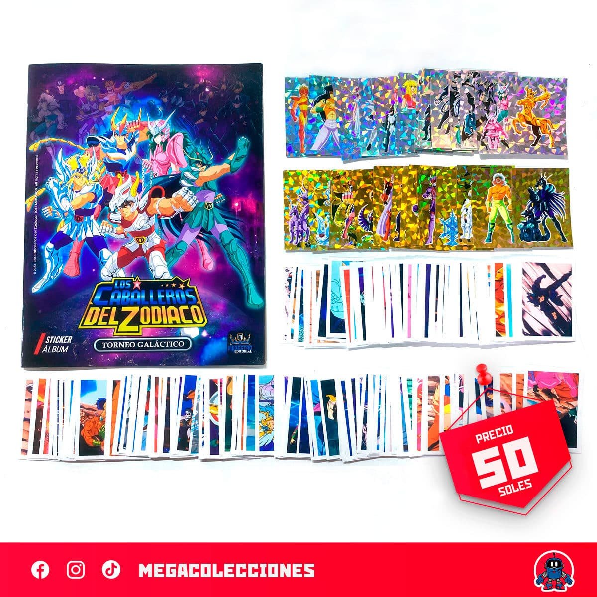 Álbum Caballeros del Zodiaco: Torneo Galáctico + Set completo de figuras para pegar