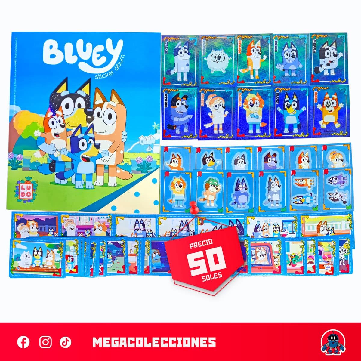 Álbum Bluey + Set completo de figuras para pegar