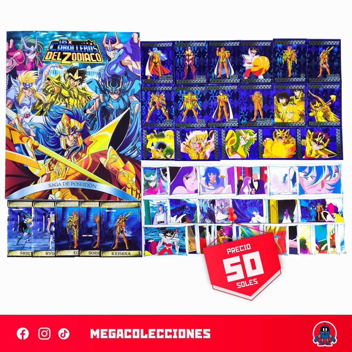 Álbum Caballeros del Zodiaco: Saga Poseidón + Set completo de figuras para pegar
